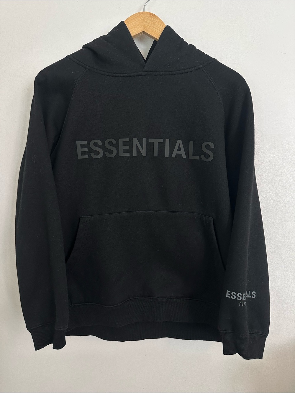 ESSENTIALS Black Pullover Hoodie Size S
